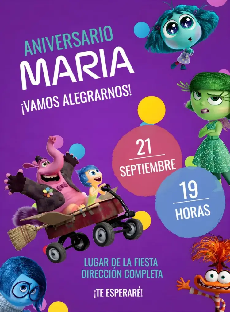 Invitación Divertida Mente 2 Alegría