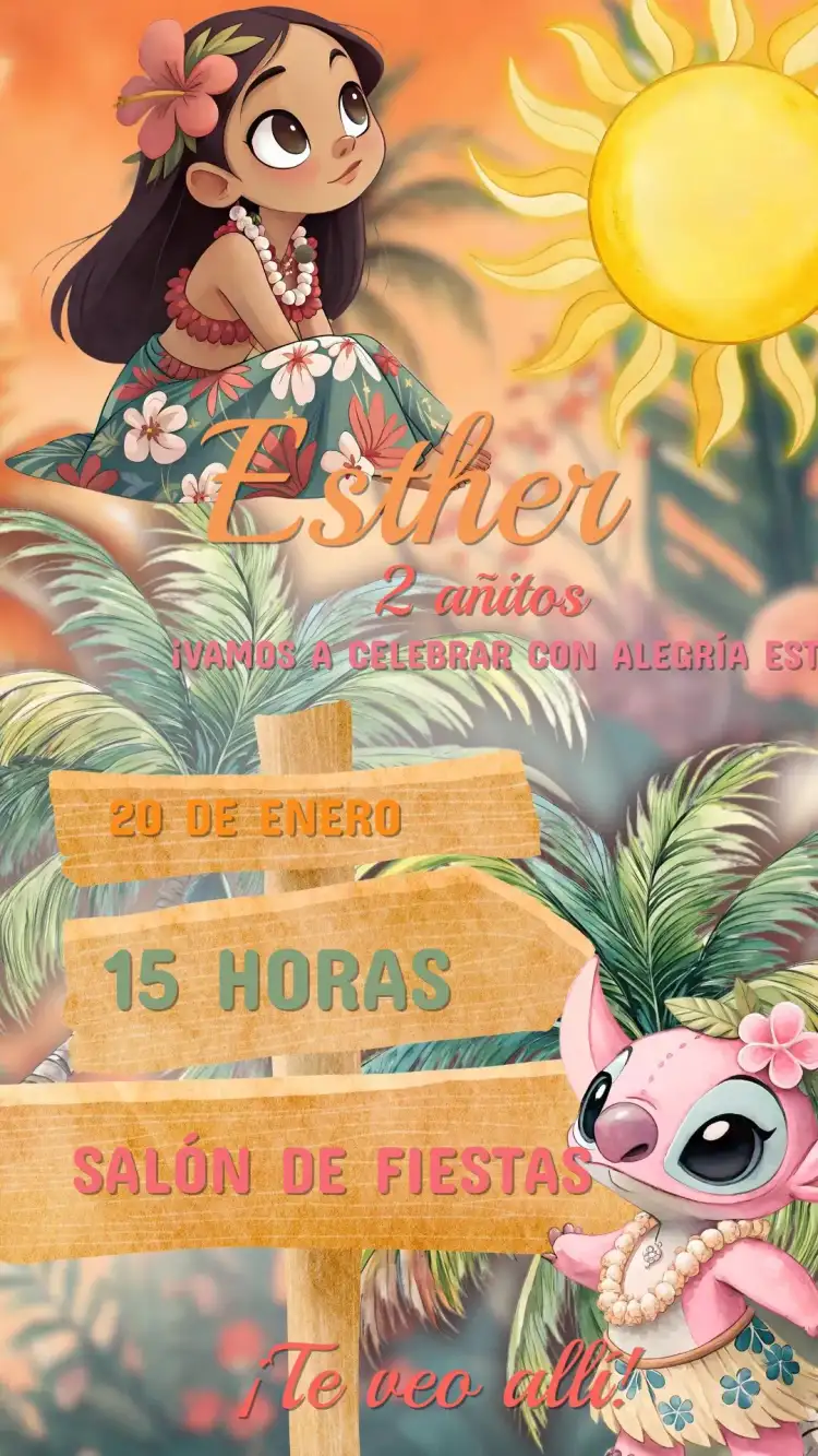 Invitación Cumpleaños Infantil Lilo y Angel