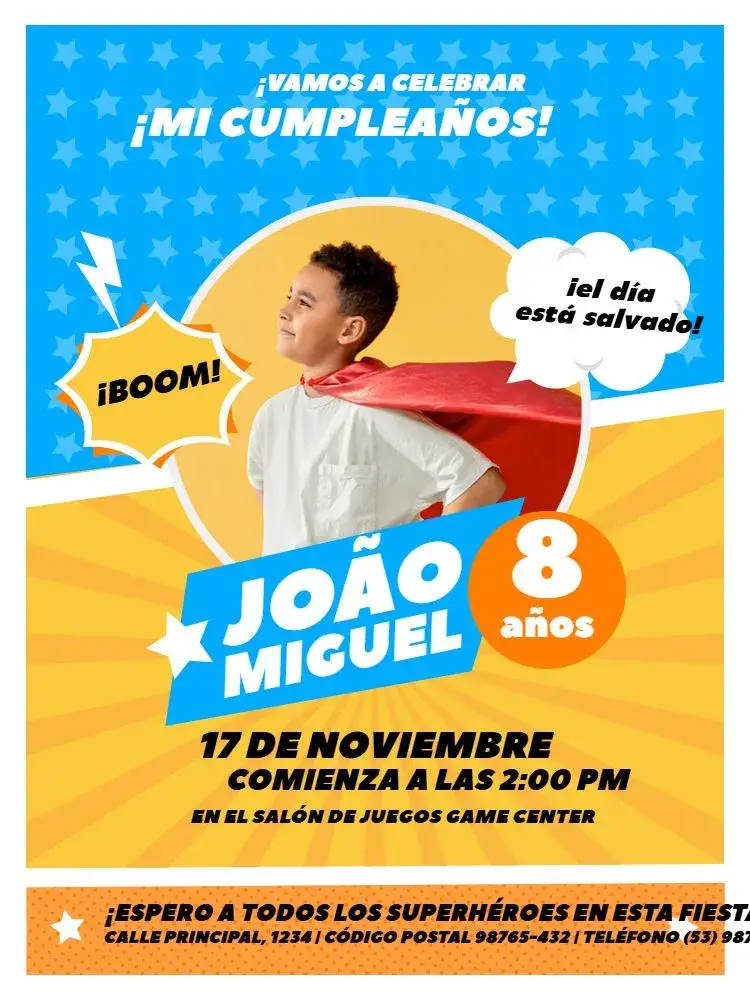 Invitación 8 Años Con Foto Divertida – tema Cumpleaños Infantil colorido, divertido, cómics, moderno, infantil