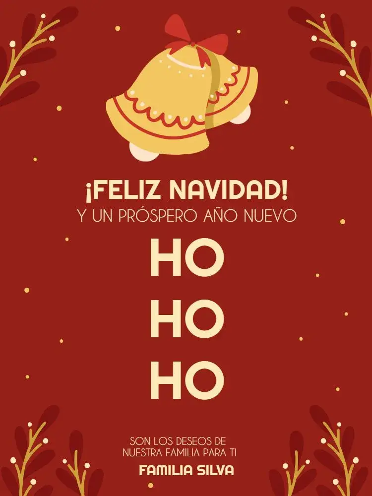 Invitación Tarjeta De Navidad Campanas Doradas