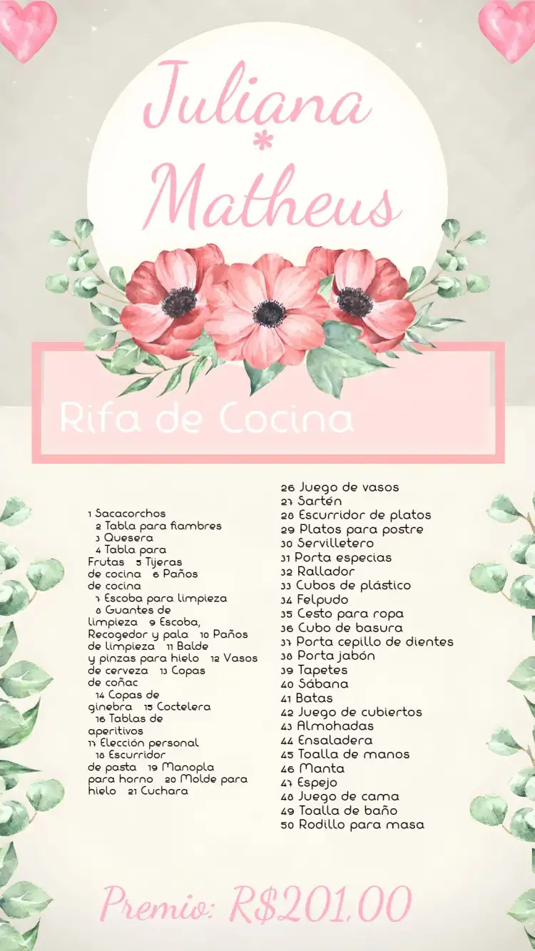 Recordatorio de Sorteo de Regalos de Cocina para el Té