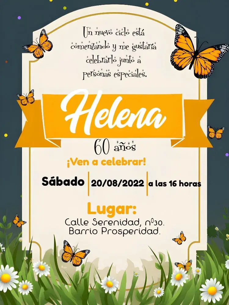 Invitación Jardín de las Mariposas Naranja