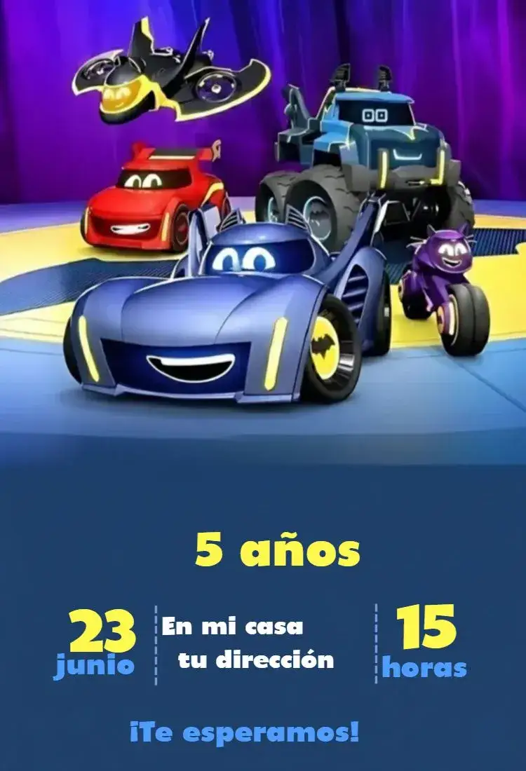 Invitación Batwhells 1 – tema Tarjeta colorido, superhéroe, divertido, infantil, moderno, juguetón