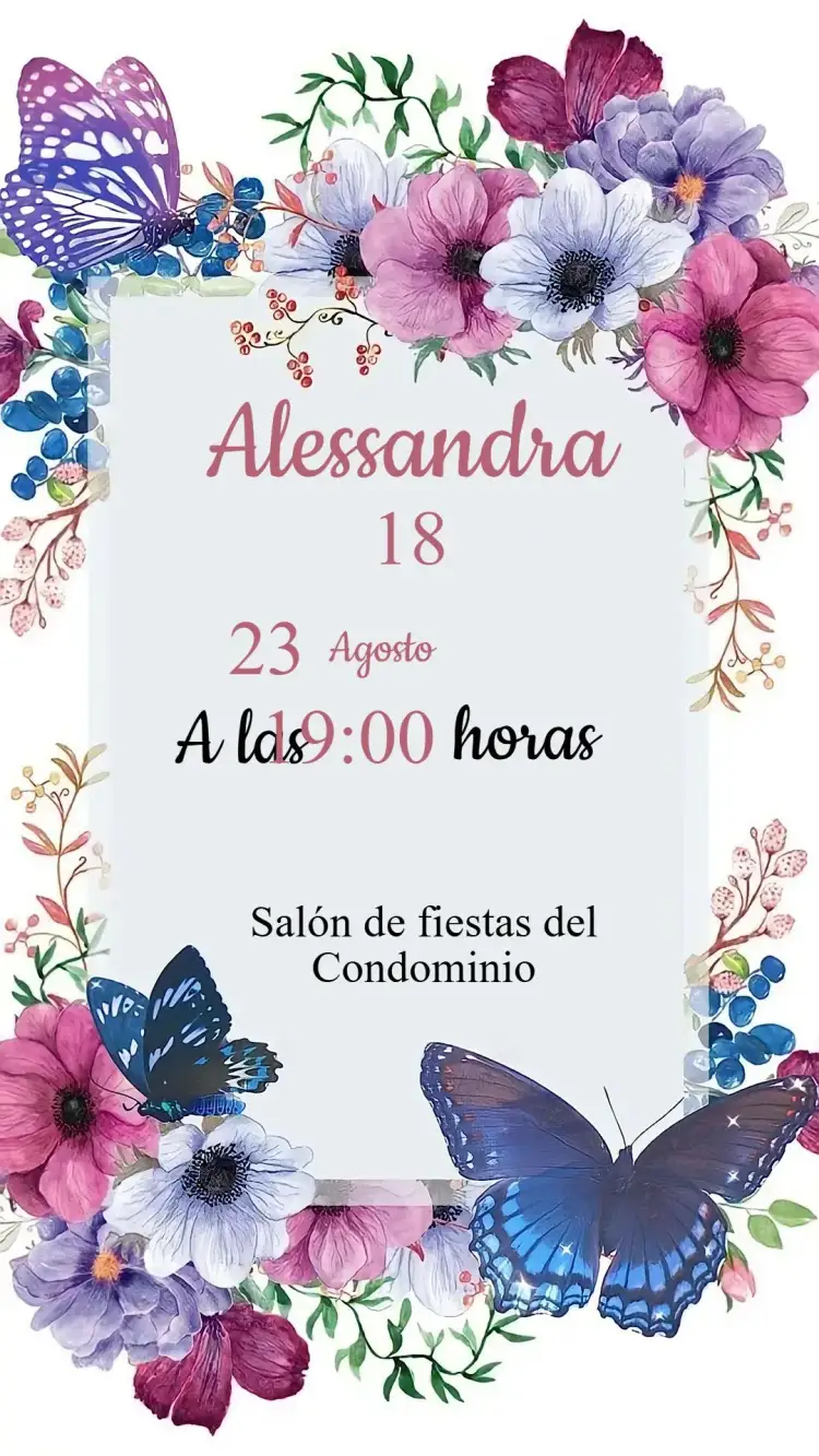 Invitación Invitación Cumpleaños Floral y Mariposas – tema Cumpleaños Infantil floral, primavera, colorido, delicado, natural, elegante