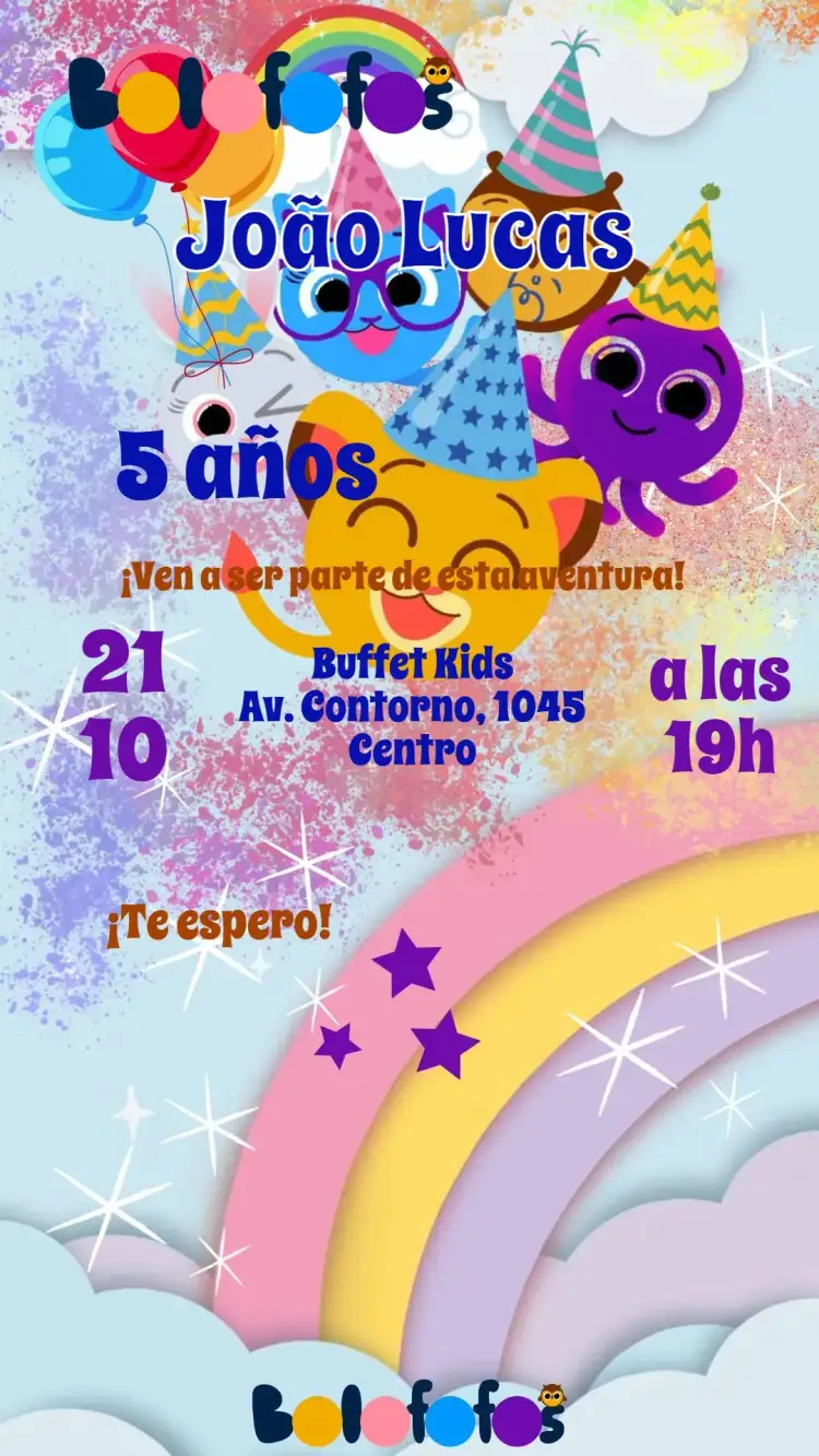 Invitación Bolofofos – tema Cumpleaños Infantil colorido, divertido, lúdico, temático, infantil, alegre