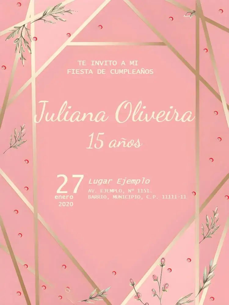 Invitación 15 Años Rosa y Dorado – tema 15 años rosa, dorado, elegante, moderno, femenino