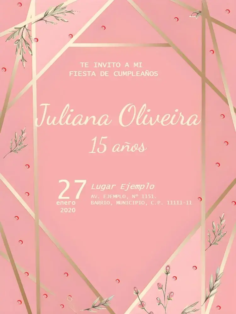 Invitación 15 Años Rosa y Dorado