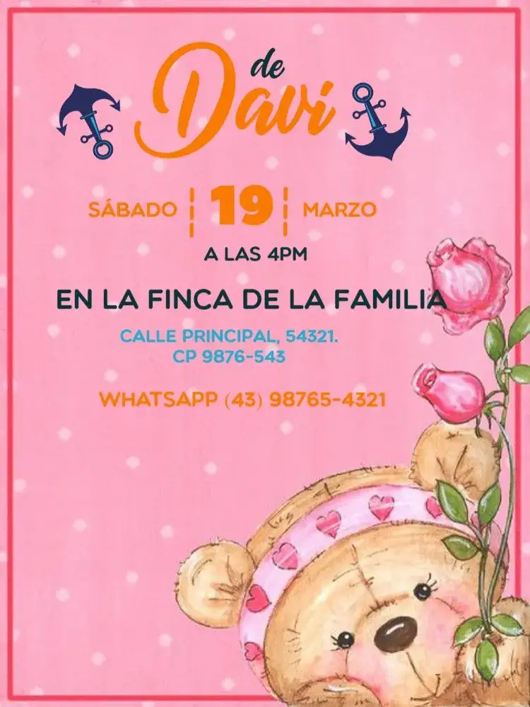 Invitación Oso Para Editar Infantil – tema Té Rifa náutico, infantil, azul, lúdico, marinho, osito