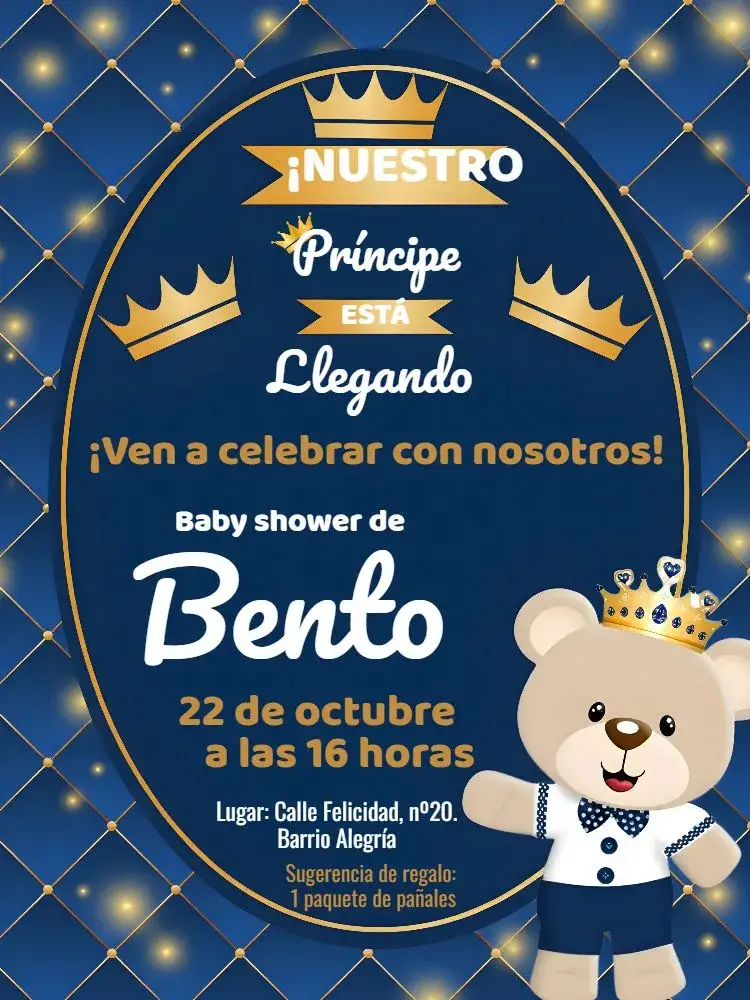 Invitación Baby Shower Príncipe Glitter