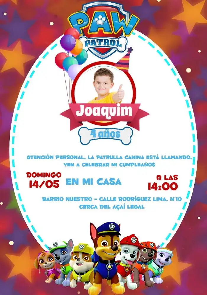 Patrulla Canina Con Globo y Foto