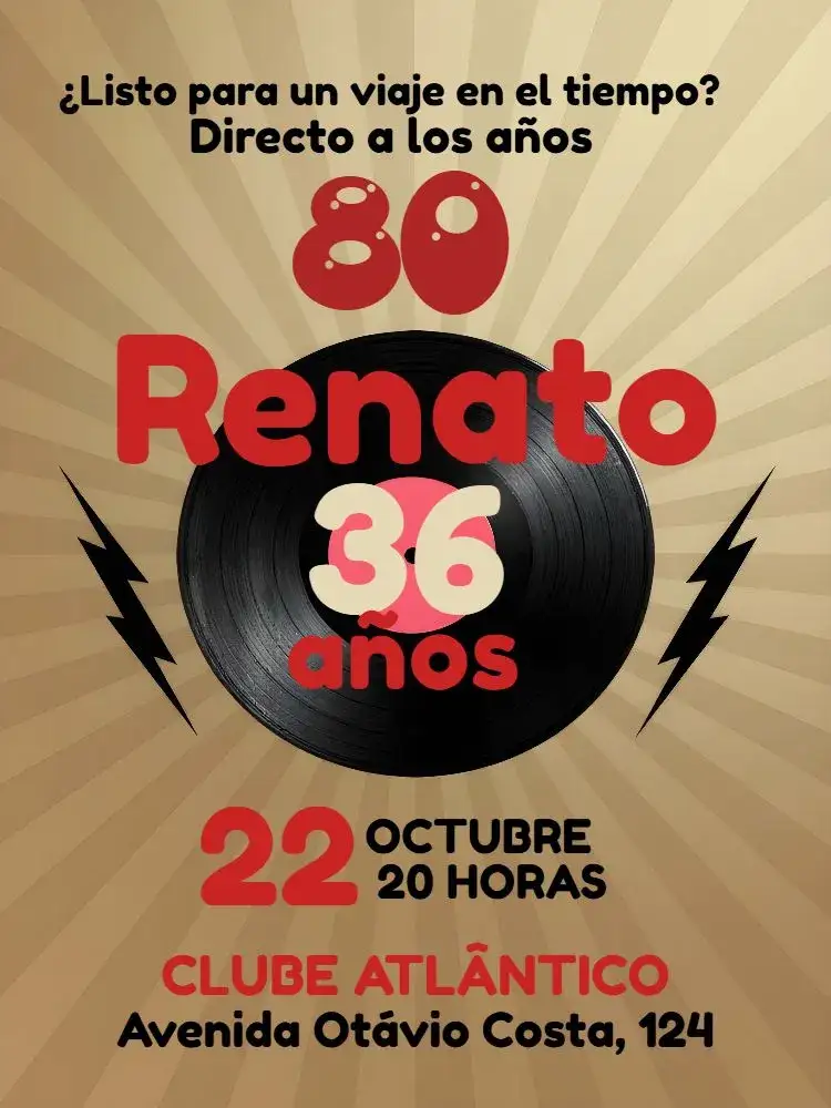Invitación Discoteca Retrô Anos 80 Vintage – tema 15 años retro, vintage, colorido, disco, años 80, divertido