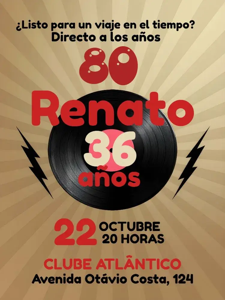 Invitación Discoteca Retrô Anos 80 Vintage