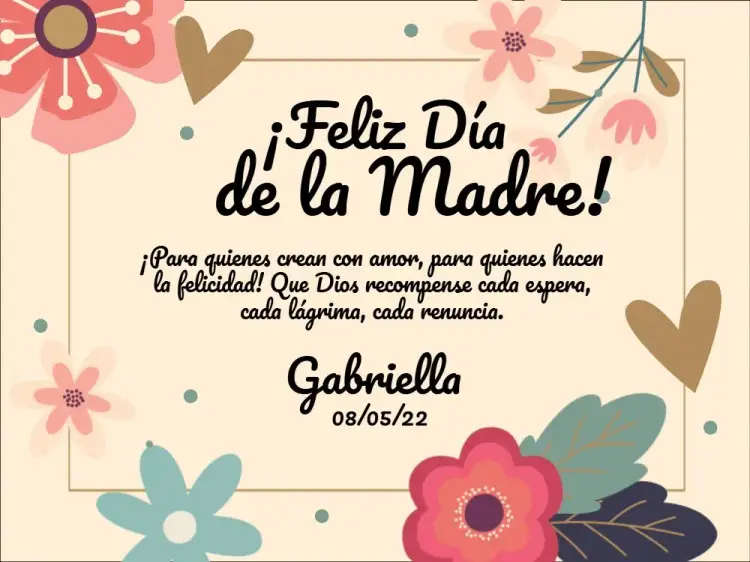 Invitación Tarjeta Día De Las Madres Dorada – tema Fechas Conmemorativas dorado, floral, romántico, elegante, moderno, colorido