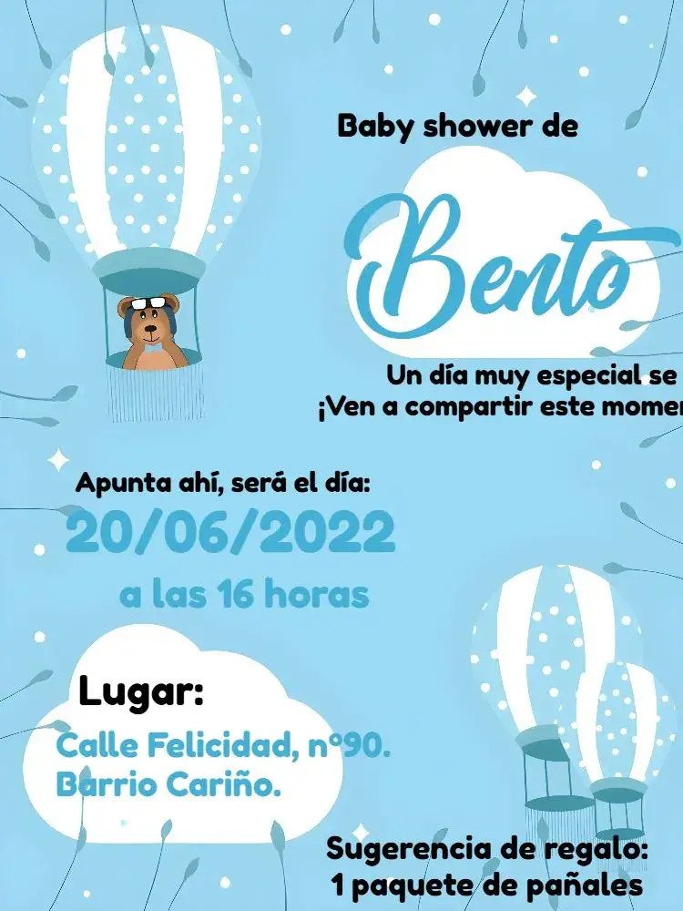 Invitación Baby Shower Oso Globos Regalo