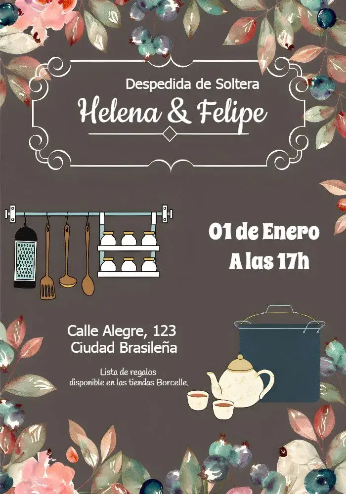 Invitación Despedida De Soltera Floral Adulto – tema Cumpleaños floral, elegante, moderno, suave, delicado