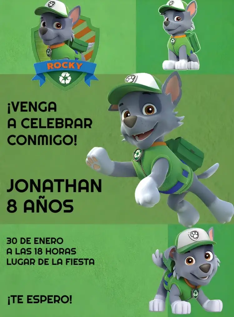 Invitación Rocky Patrulla Canina Naranja