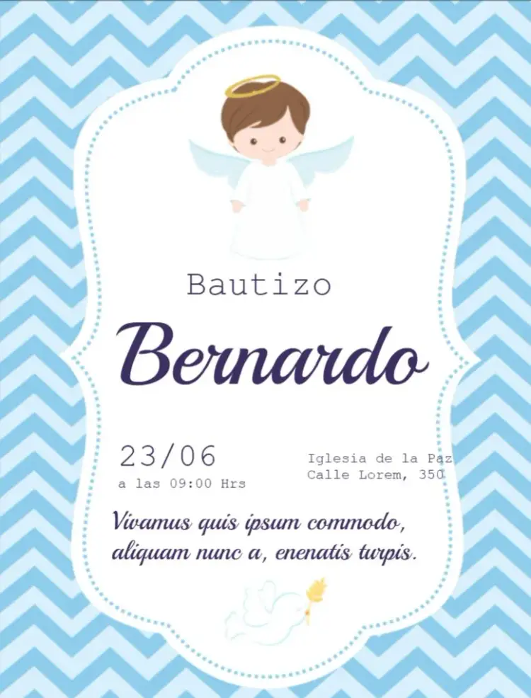 Invitación Bautizo Azul Angelito Primavera
