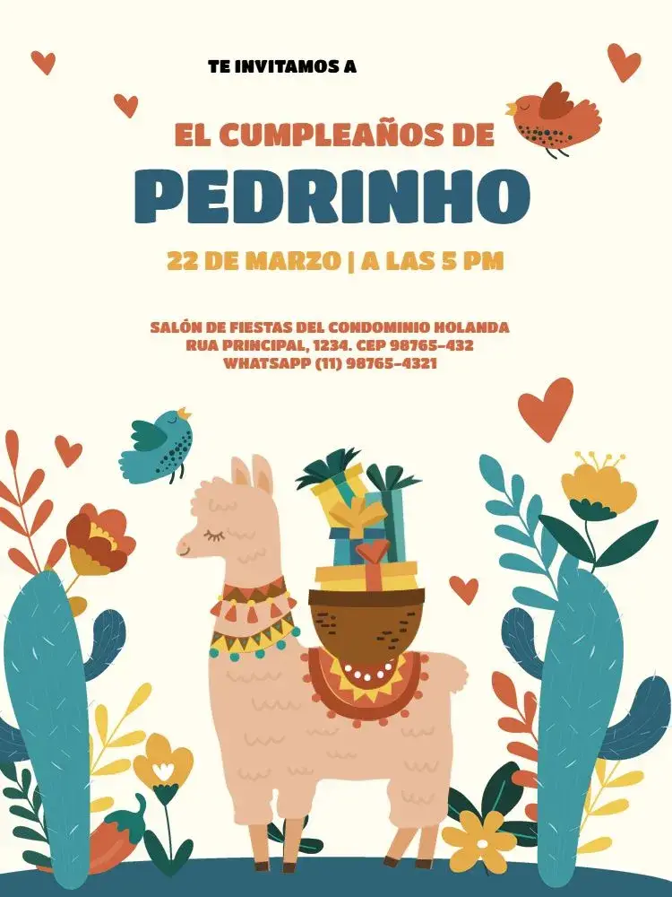 Invitación Encuentro Infantil Llama Cactus