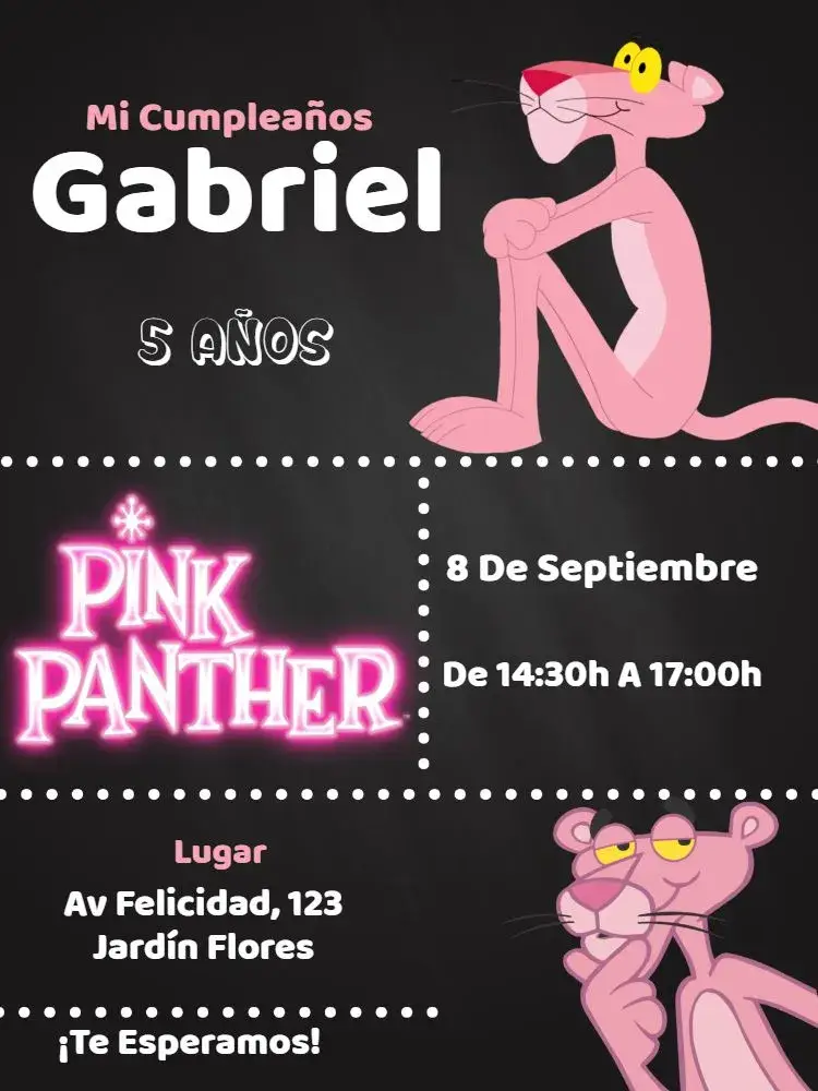Invitación Pantera Rosa Amarilla