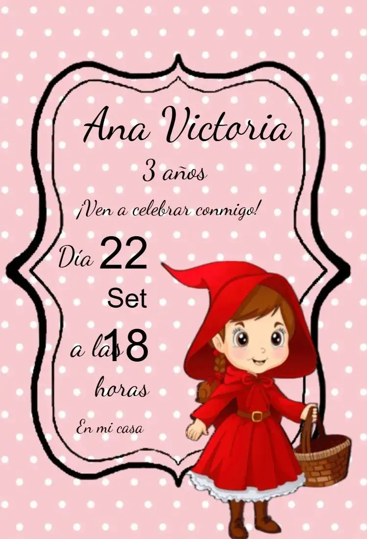Invitación Invitación cumpleaños infantil Caperucita Roja – tema Cumpleaños Infantil colores vibrantes, ilustraciones infantiles, estilo lúdico, elementos de cuento de hadas, toque moderno, diseño encantador