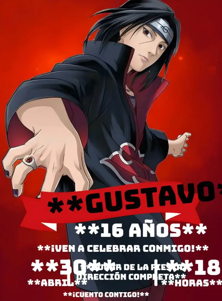 Invitación Itachi Akatsuki Ninja