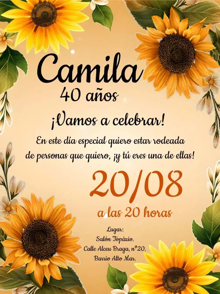 Invitación Boda Girasoles Flores – tema Boda floral, rústico, romántico, vibrante, natural, campestre
