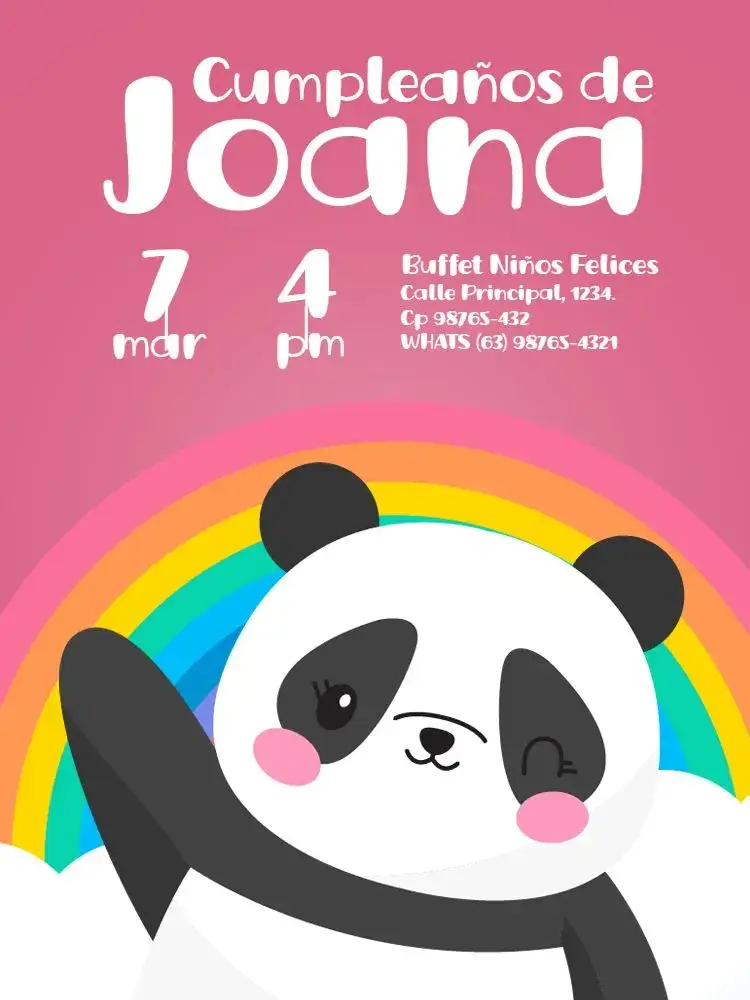 Invitación Panda Rosa Arcoíris – tema Cumpleaños Infantil lúdico, colorido, infantil, vibrante, divertido