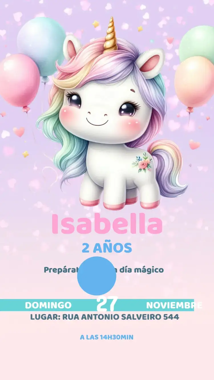 Invitación Invitación Cumpleaños Unicornio – tema Cumpleaños Infantil colores suaves, estilo lúdico, elementos gráficos de unicornio, diseño colorido, tema mágico, estilo divertido