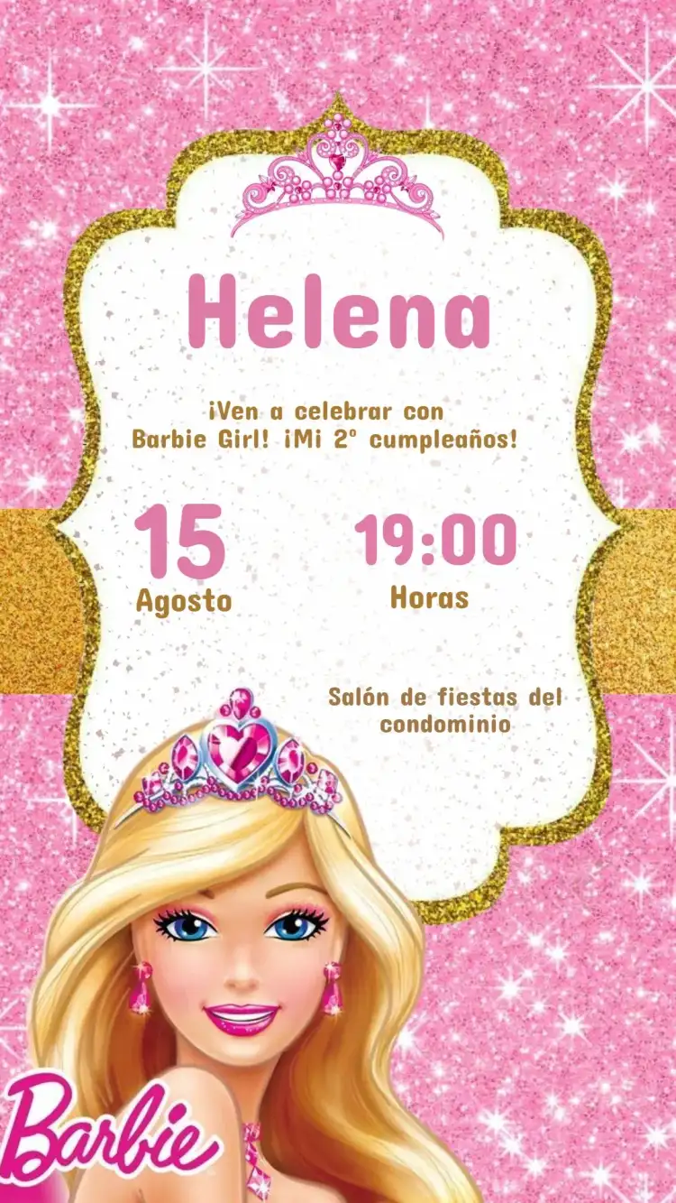 Invitación Infantil Barbie Dream Party - Tema Barbie Rosa