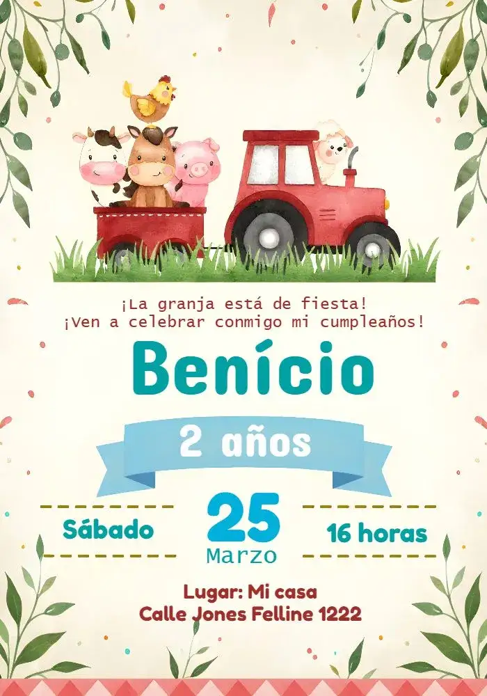 Invitación Granja de Animales – tema Más buscados vibrante, colorido, infantil, divertido, ilustraciones de animales, fiesta en la granja