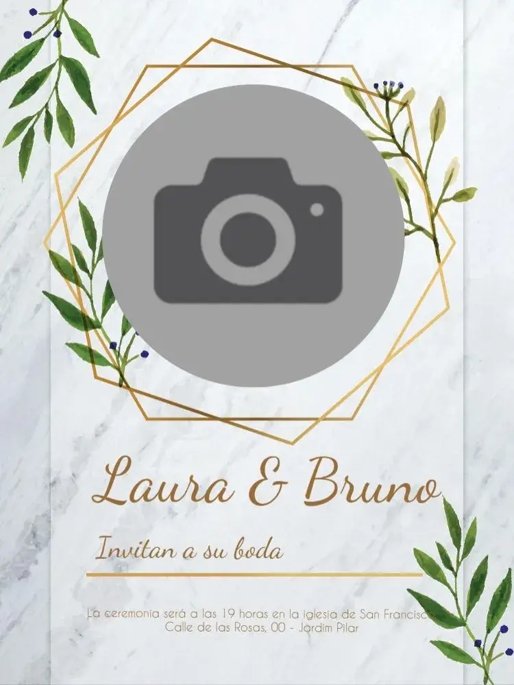 Invitación Boda Hojas Mármol Digital editable y personalizable