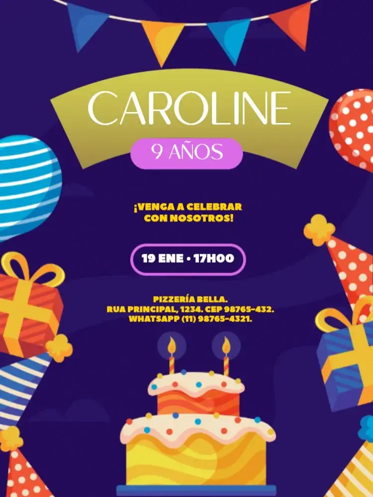 Invitación Pastel Globo Regalos Colorido