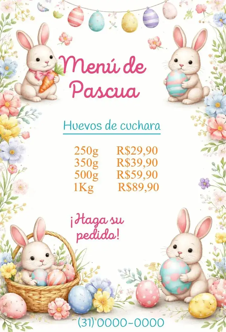 Invitación Menú de Pascua – tema Fechas Conmemorativas colorido, floral, vintage, minimalista, pastel, temático