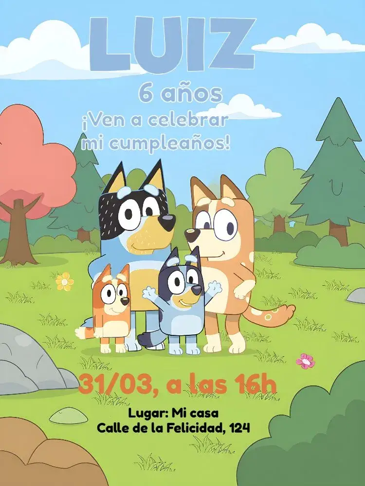 Invitación Bluey Y Bingo Dibujo