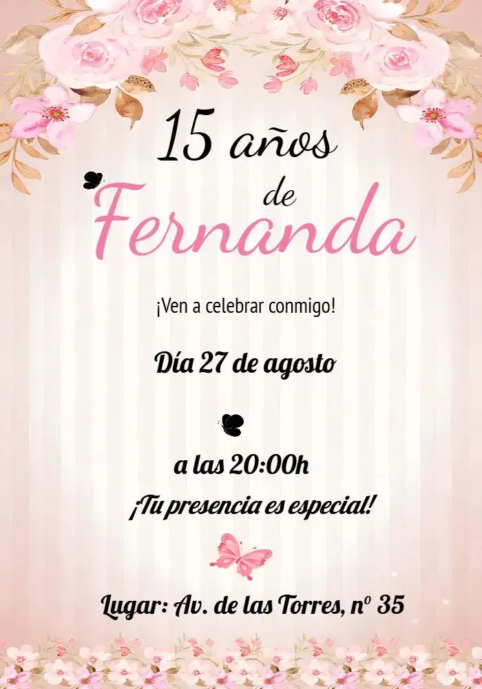 Invitación 15 Años Floral Negro