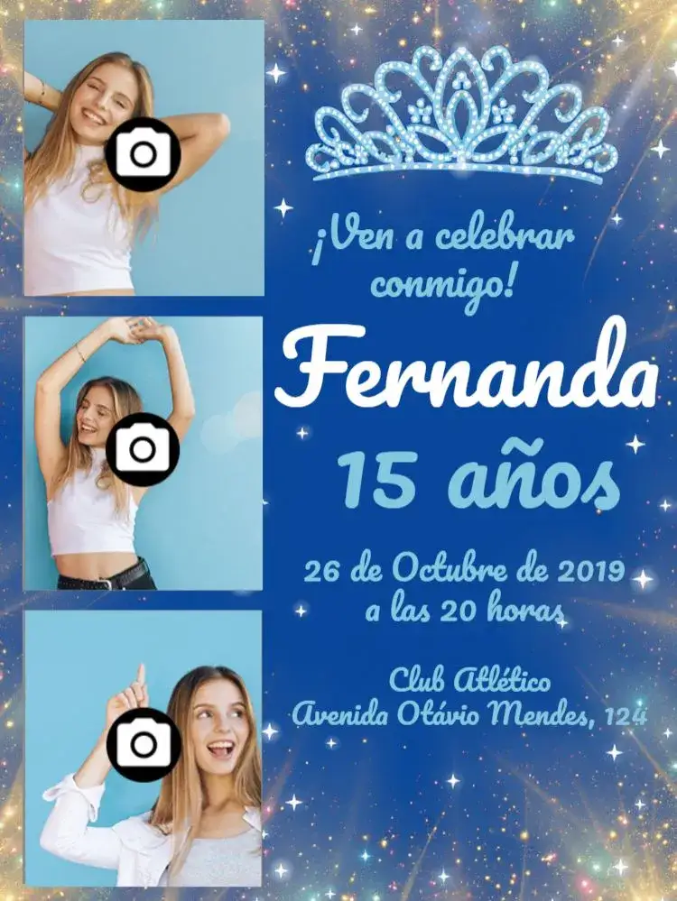 Invitación 15 Años Con Fotos Delicado – tema 15 años delicado, azul, moderno, femenino, princesa