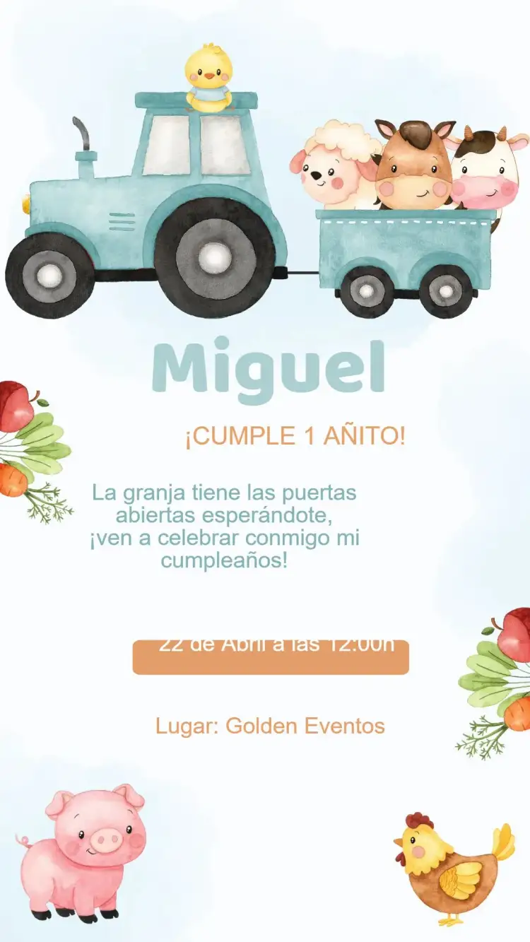 Invitación Invitación Cumpleaños Granja – tema Cumpleaños Infantil rural, colorido, divertido, ilustraciones de animales, estilo country
