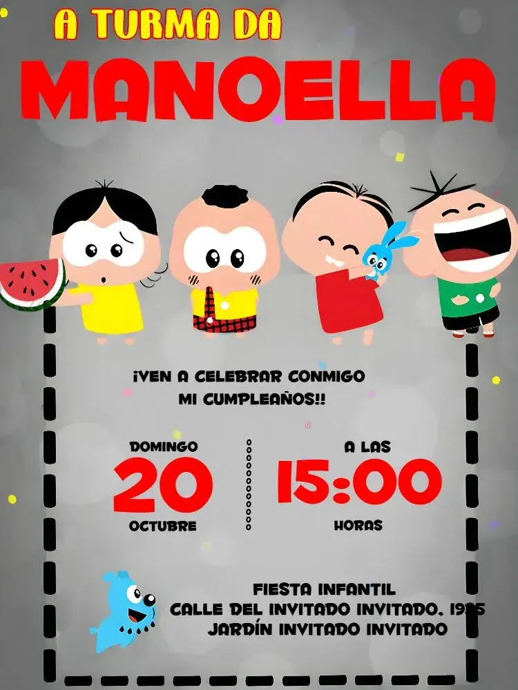 Invitación Turma Da Mónica Toy editable y personalizable