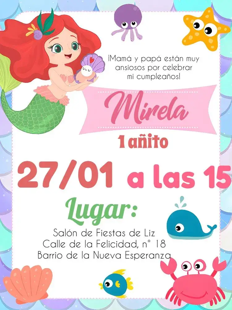 Invitación La Sirenita Blanca