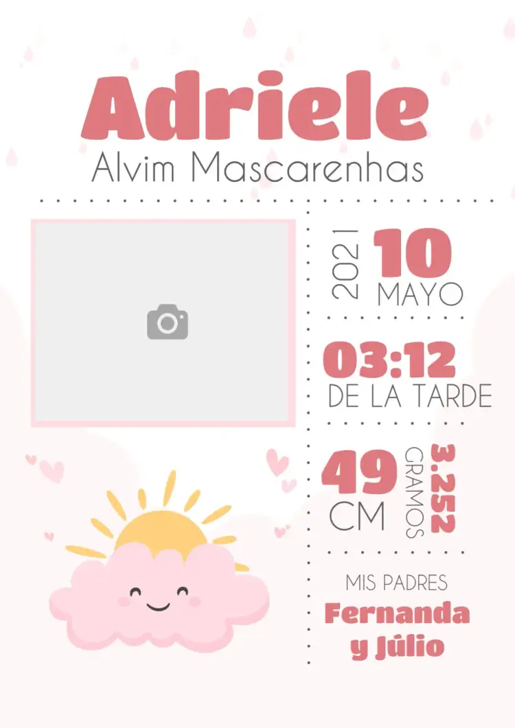 Invitación Cuadro De Nacimiento Recién Nacido Para Completar Con Foto Lúdico