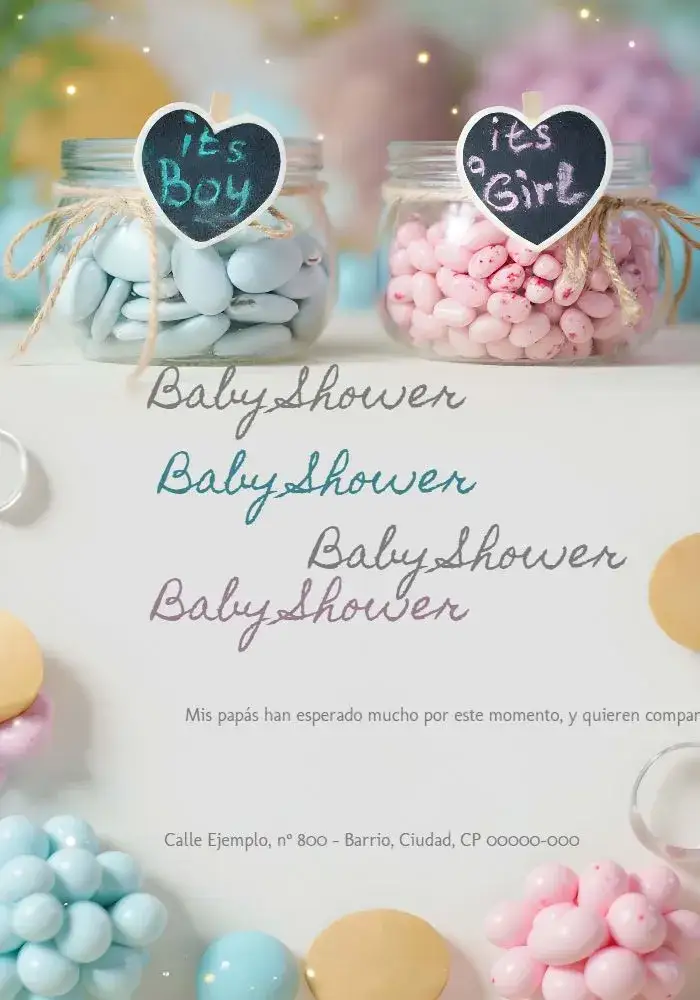 Invitación Baby Reveal Party Blue Boy Or Girl – tema Revelación Bebé azul, rosa, blanco, gris, moderno, lúdico