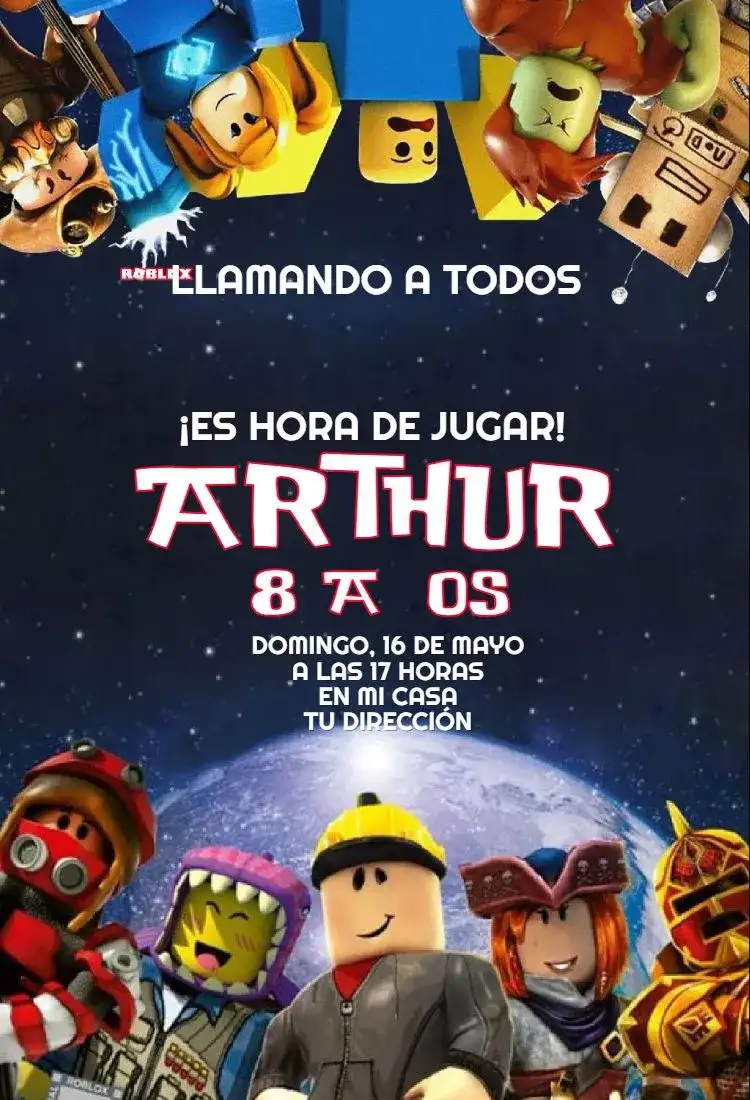 Invitación de Cumpleaños Roblox Niño Luna