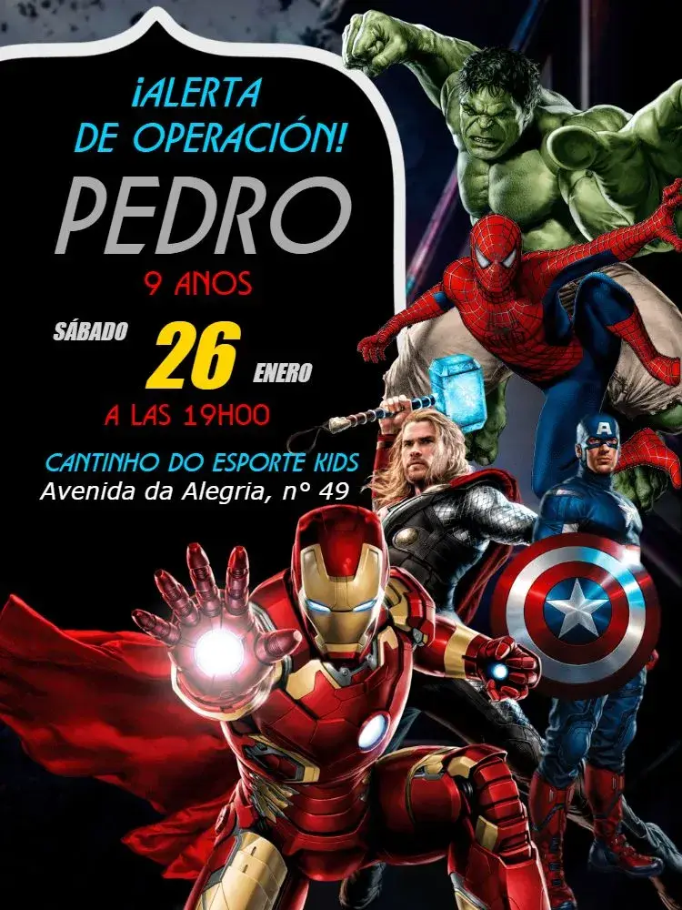 Invitación Cumpleaños Los Vengadores Negro