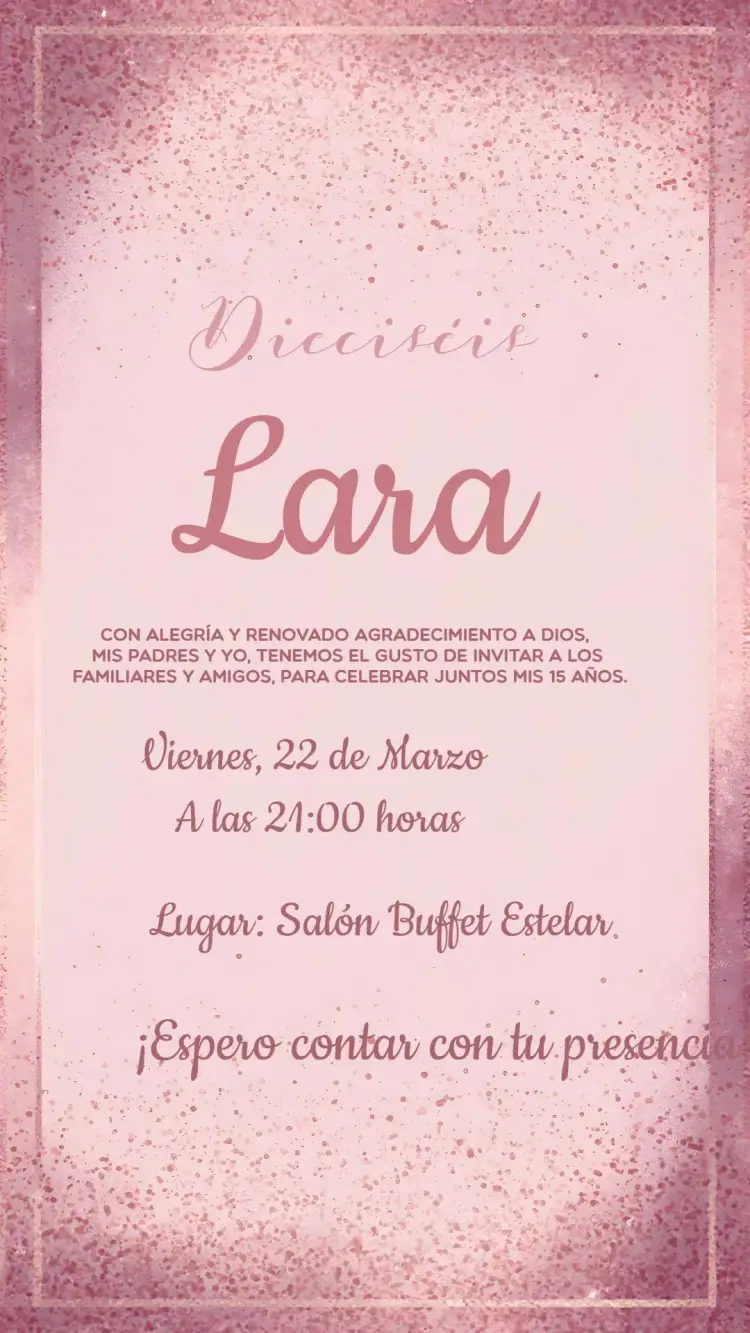 Invitación 15 Años Glitter Rosa editable y personalizable