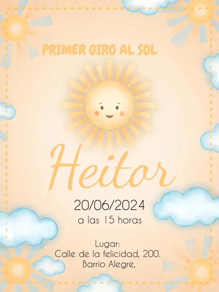 Invitación Primera Vuelta al Sol Niño Floral – tema Primera Comunión floral, acuarela, colorido, infantil, moderno, alegre