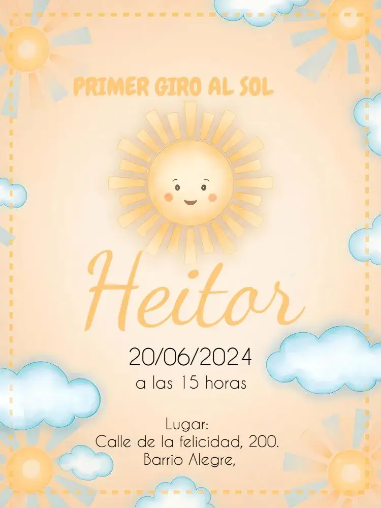 Invitación Primera Vuelta al Sol Niño Floral editable y personalizable