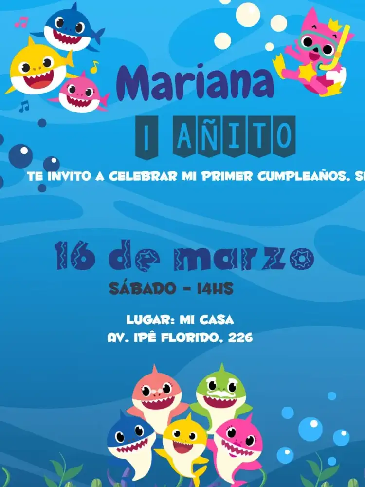 Invitación Baby Shark Infantil – tema Fechas Conmemorativas colorido, marinero, subacuático, divertido, infantil, temático
