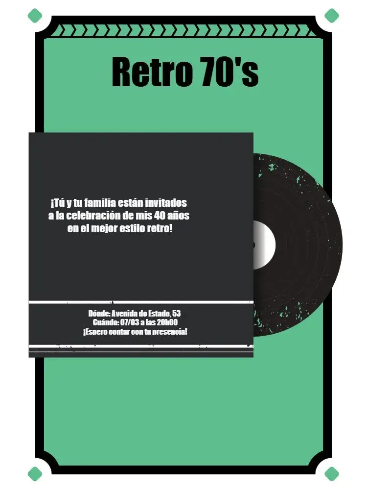 Invitación Fiesta Retro Negro