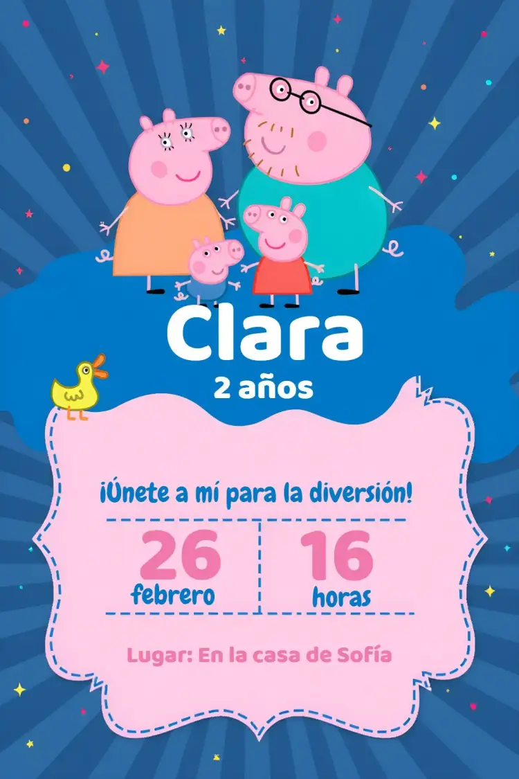 Invitación Peppa Pig – tema Más buscados dibujos animados, infantil