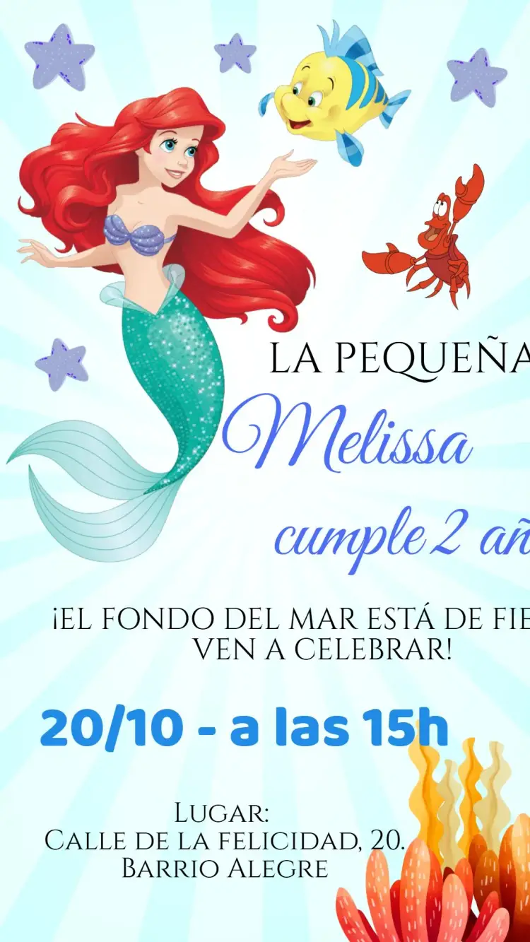 Invitación Cumpleaños La Sirenita Ariel